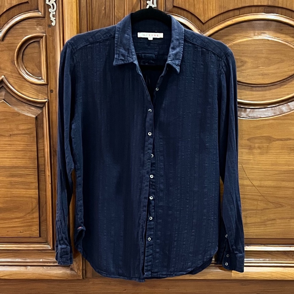 Xirena Navy Long Sleeve Button Down Cotton Oversized Shirt Size XS